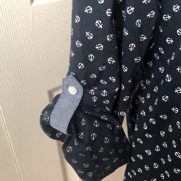 Tommy Hilfiger Anchor Long Sleeve Roll Tab Button Down Blouse Sz L - Picture 3 of 8